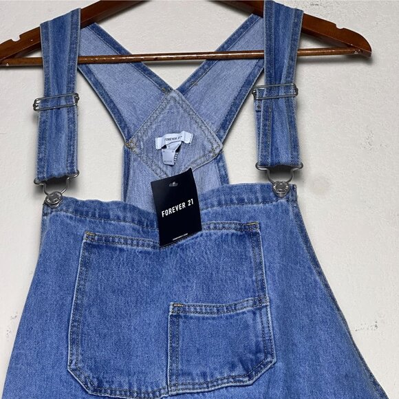 Forever 21 Denim Jeans Bib Overalls Shorts Western Indie Boho Pant Women 2x NWT - Picture 12 of 15